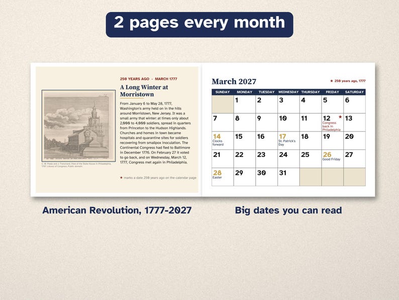Printable 2027 Calendar, 250 Years Ago, American Revolution 1777 image 2