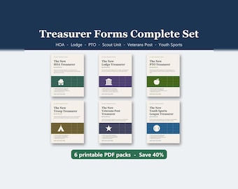 Treasurer Forms Set: HOA, Lodge, PTO, Scout, Veterans, Youth Sports PDF