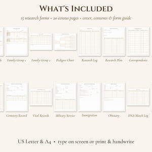 Genealogy Research Binder Printable, Fillable Family History Forms, US Census Forms 1790-1950, Family Group Sheet, Pedigree Chart imagen 2