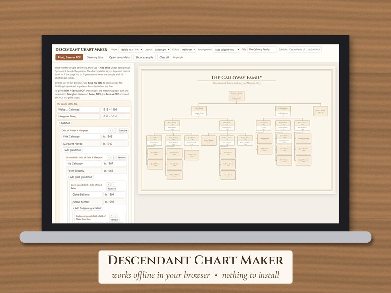 Editable Descendant Chart Printable, Family Tree Template & Maker image 3