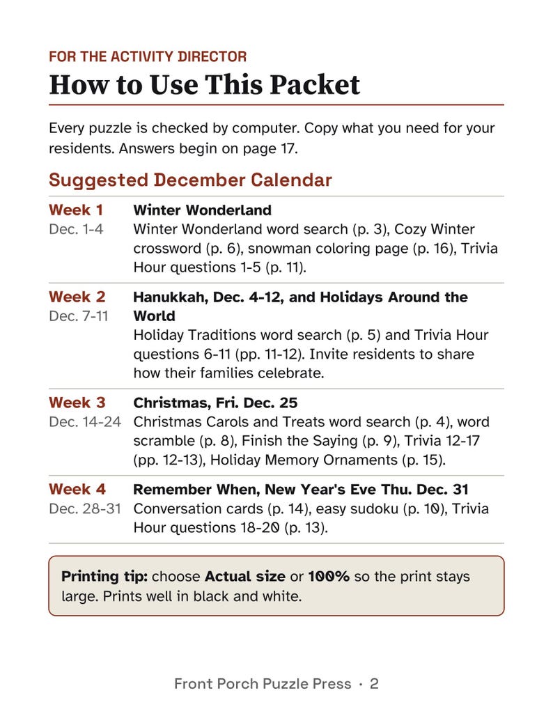 Holiday Large Print Activity Packets for Seniors, November and December Bundle, Thanksgiving & Christmas image 4