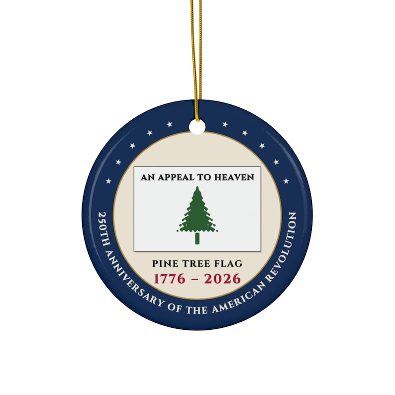 Pine Tree Flag Ornament, An Appeal to Heaven Ceramic Christmas Keepsake image 1