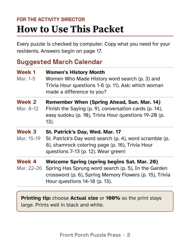 5 Months of Large Print Activity Packets for Seniors, November to March Bundle, Activity Director Puzzles image 7