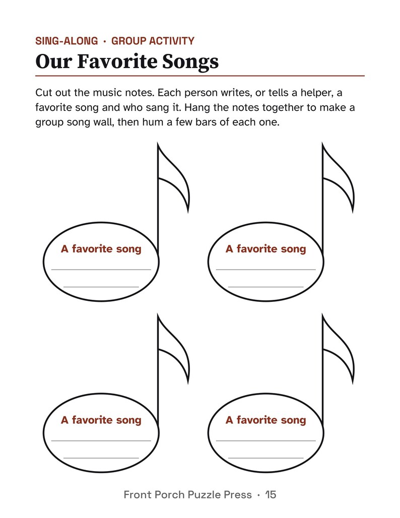 Music Trivia for Seniors, Large Print Activity Packet, Oldies Sing Along & Puzzles, Memory Care image 6