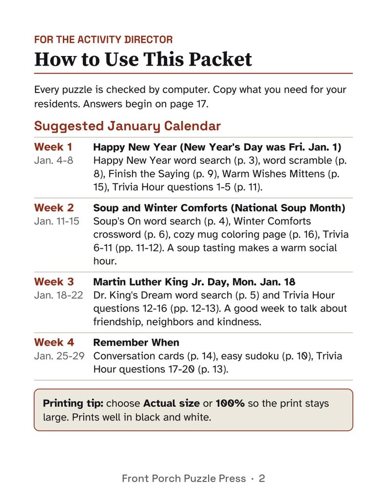 Winter Large Print Activity Packets for Seniors, January February March Bundle, Puzzles & Trivia image 3