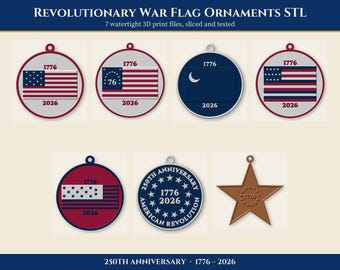 Revolutionary War Flag Ornament STL, 13 Star Christmas Ornament 3D Print Files