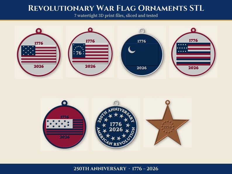 Revolutionary War Flag Ornament STL, 13 Star Christmas Ornament 3D Print Files image 1