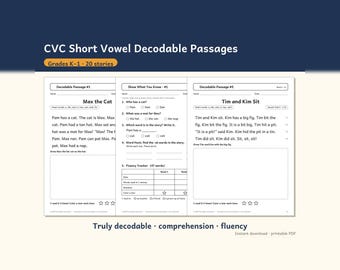 Decodable Passages, CVC Short Vowel Stories for Kindergarten & 1st Grade