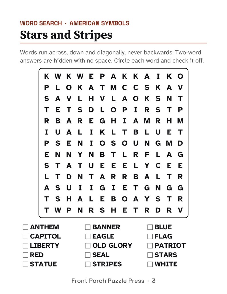 Patriottische activiteiten voor senioren, activiteitenpakket in grote letters, Amerika-weetjes en -puzzels, geheugenverzorging afbeelding 3
