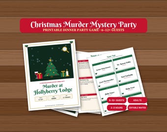 Christmas Murder Mystery Party Game, Printable Dinner Party for Adults, 6-12 Guests, Editable Invitations, Holiday Whodunit Kit