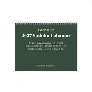 Large Print 2027 Sudoku Wall Calendar, Easy Puzzle Every Month