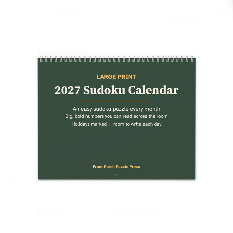 Large Print 2027 Sudoku Wall Calendar, Easy Puzzle Every Month image 1