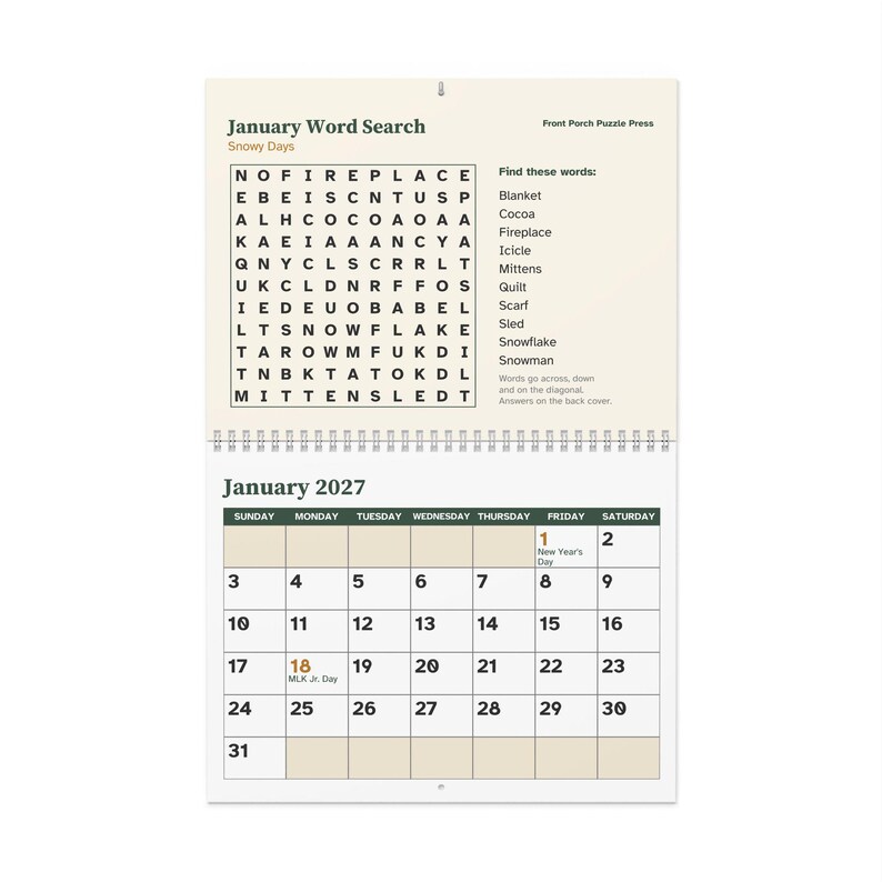 Large Print 2027 Wall Calendar with Word Search Puzzles image 2