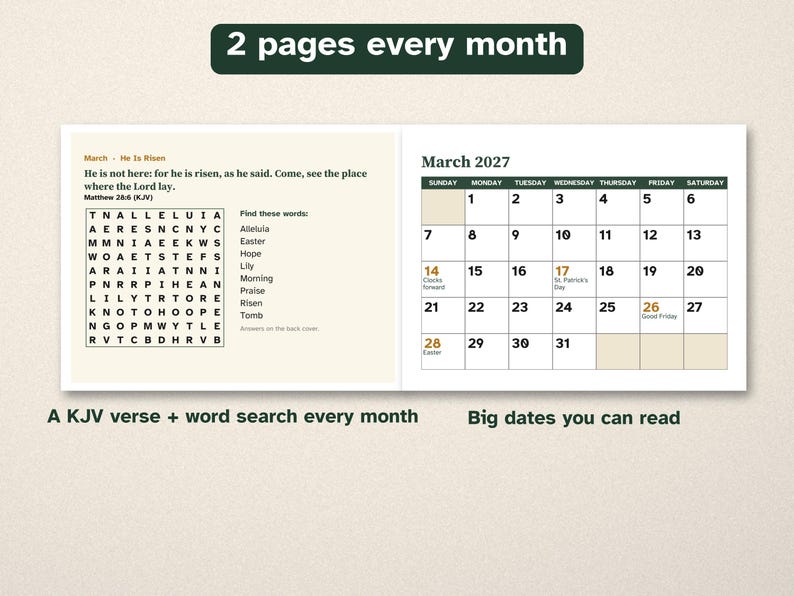 Printable 2027 Bible Verse Calendar, Large Print, KJV Word Search image 2