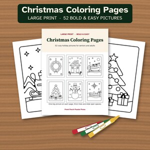 Christmas Coloring Pages for Seniors, Large Print, Bold & Easy Printable