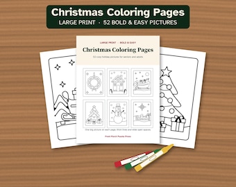 Christmas Coloring Pages for Seniors, Large Print, Bold & Easy Printable