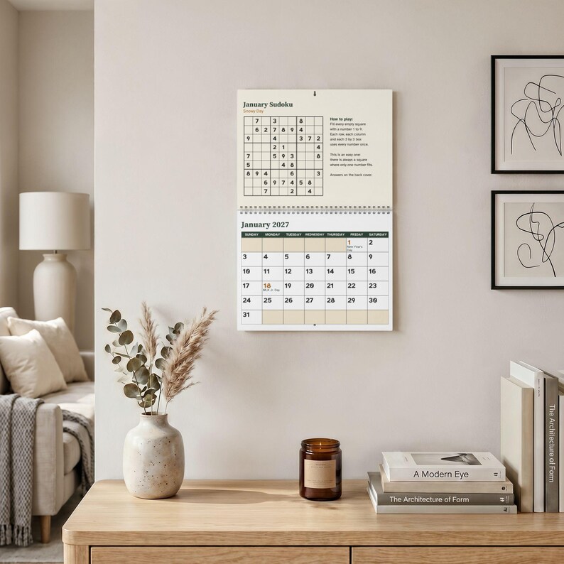 Large Print 2027 Sudoku Wall Calendar, Easy Puzzle Every Month image 5
