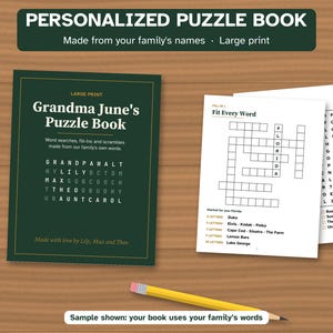 Personalized Puzzle Book, Large Print Word Search Gift for Grandma