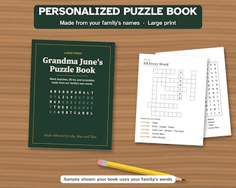 Personalized Puzzle Book, Large Print Word Search Gift for Grandma