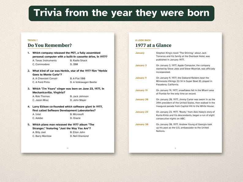 50th Birthday Gift, Born in 1977 Nostalgia Trivia Book, Large Print Puzzles image 2