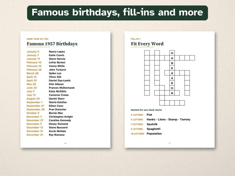 70th Birthday Gift, Born in 1957 Nostalgia Trivia Book, Large Print Puzzles image 4