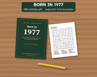 Regalo de 50 cumpleaños, Libro de curiosidades nostálgicas para nacidos en 1977, Rompecabezas con letra grande