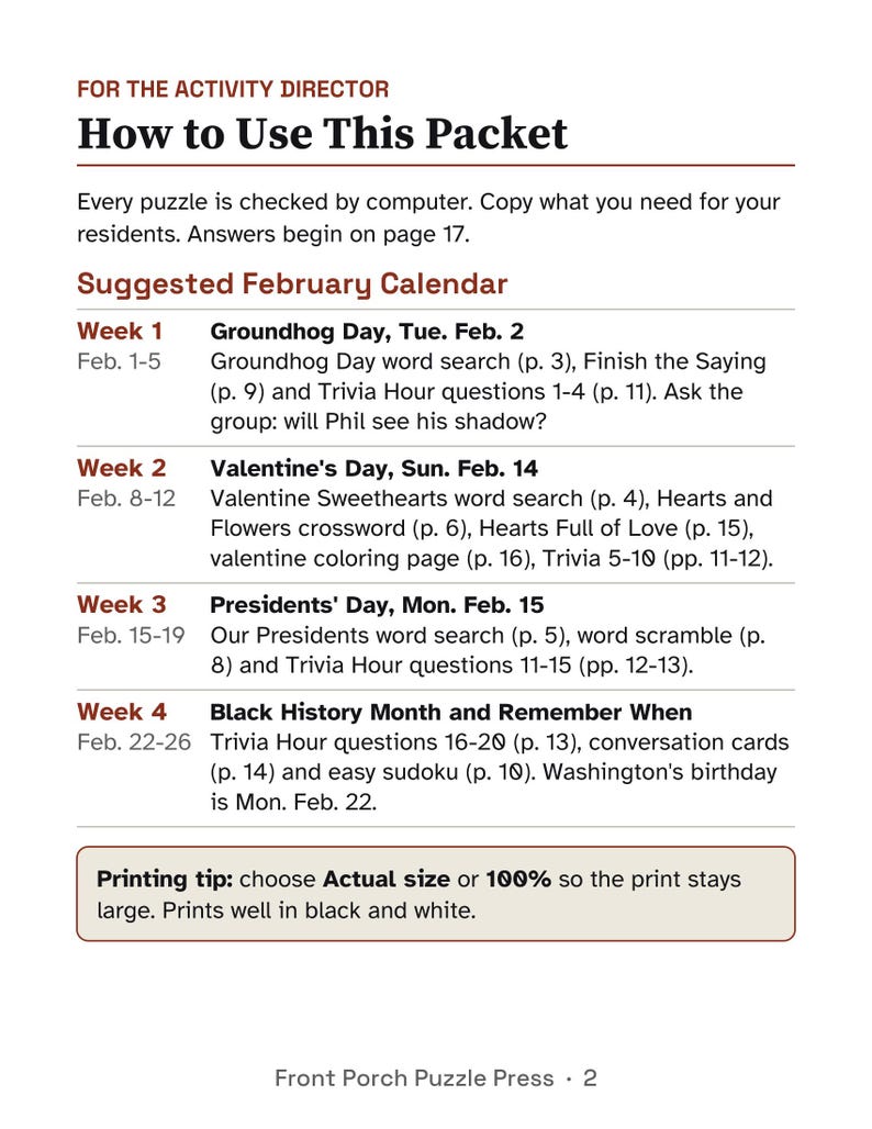 Winter Large Print Activity Packets for Seniors, January February March Bundle, Puzzles & Trivia image 4