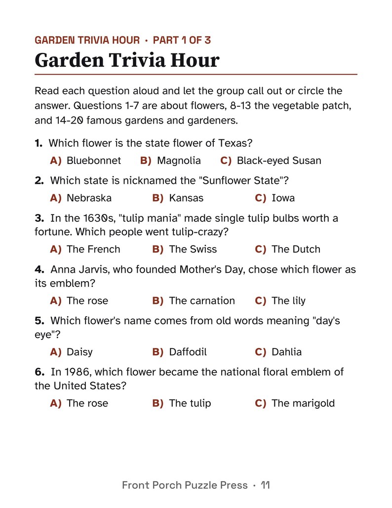Gardening Activities for Seniors, Large Print Activity Packet, Garden Trivia & Puzzles, Memory Care image 5