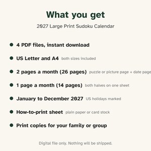 Printable 2027 Calendar, Large Print, Easy Sudoku Every Month image 5