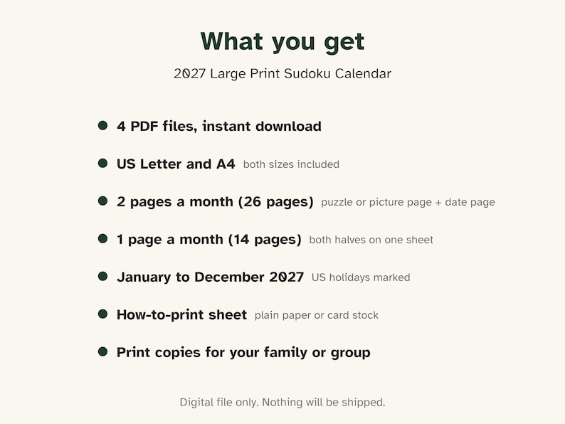 Printable 2027 Calendar, Large Print, Easy Sudoku Every Month image 5