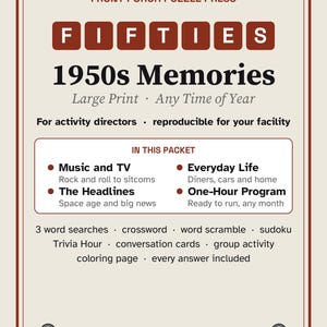Senior Activity Packets Bundle, 1950s, Music, Gardening & Patriotic, Large Print Memory Care image 3
