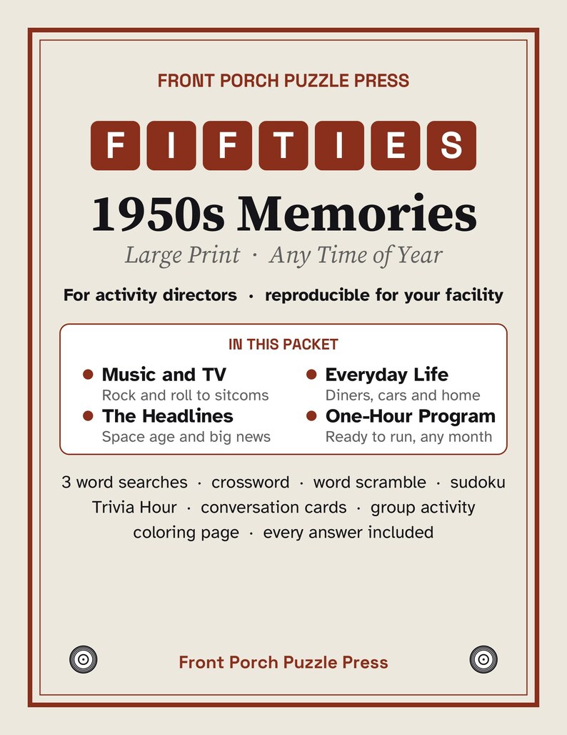 Senior Activity Packets Bundle, 1950s, Music, Gardening & Patriotic, Large Print Memory Care image 3