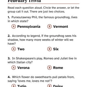 Easy February Activity Packet for Memory Care, Large Print Dementia Activities, Valentine's Day & Presidents' Day PDF image 4