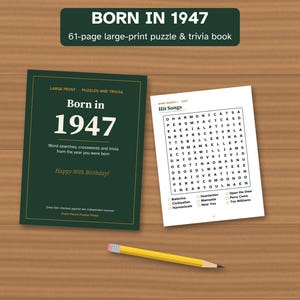 Born in 1947 Puzzle Book, 80th Birthday Gift, Large Print Trivia