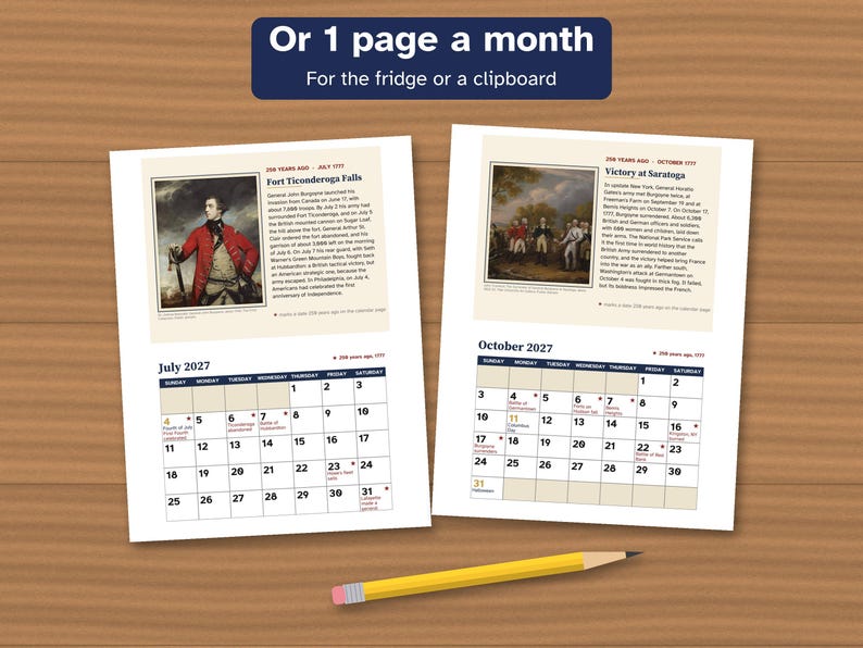 Printable 2027 Calendar, 250 Years Ago, American Revolution 1777 image 3