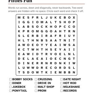 1950s Large Print Activity Packet for Seniors, Fifties Trivia & Puzzles, Memory Care Reminiscence image 3