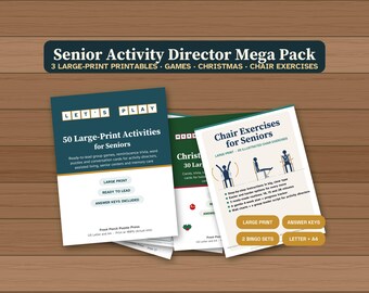Senior Activities Bundle, Large Print Games & Chair Exercises Printable