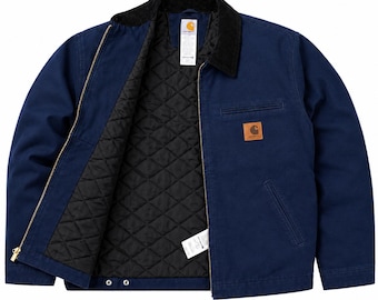 Veste Carhartt Detroit J97 Navi Blue Rework vintage | Toile de coton, col noir