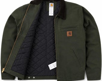 Vintage Carhartt Detroit J97 Arbeitsjacke in Moosgrün | Canvas, schwarzer Kragen