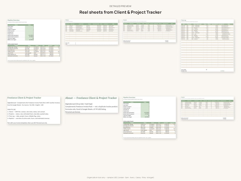 Freelance Client & Project Tracker Spreadsheet — CRM Time Log and ...
