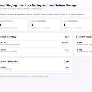 Home Staging Inventory Manager | Furniture Deployment, Property and Return Offline HTML App