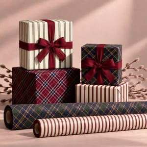 Christmas Plaid Wrapping Paper Double Sided Gift Wrap Sheets for Holiday Presents Hostess Party Favor Preppy Tartan Reversible Packaging