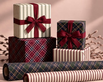 Christmas Plaid Wrapping Paper Double Sided Gift Wrap Sheets for Holiday Presents Hostess Party Favor Preppy Tartan Reversible Packaging