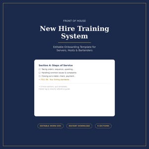 Restaurant Server Training Manual Template | Front of House Onboarding System (Editable Word Doc)
