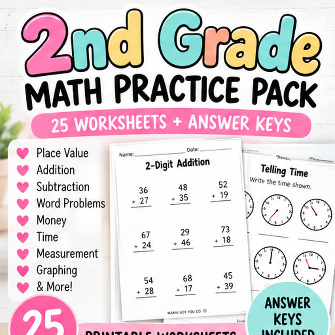 Grade 2 Math Problem Worksheet 2nd Grade Math Practice Pack | Printable Math Worksheets | Addition ...