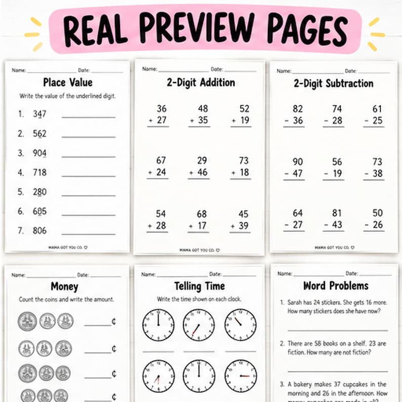 Grade 2 Math Problem Worksheet 2nd Grade Math Practice Pack | Printable Math Worksheets | Addition ...