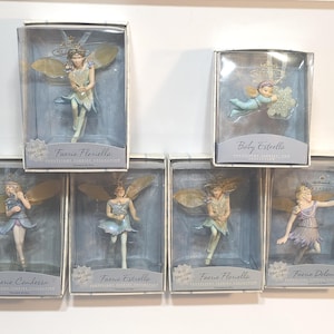 Vintage 6pc Hallmark Frostlight Faeries Christmas Ornaments 2001 2002 Fairy Collection Joanne Eschrich Fiber Optic NIB