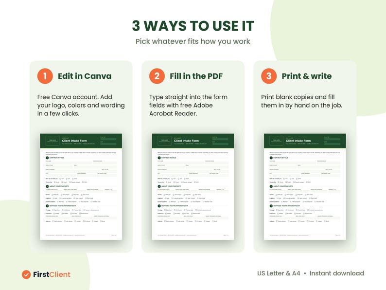Lawn Care Client Intake & Onboarding Pack, Fillable PDF Templates ...