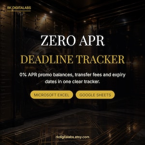 0 % APR-balansöverföringsspårare, skuldbetalningskalkylblad för Excel och Google Sheets, ifyllbar PDF-deadlineplanerare