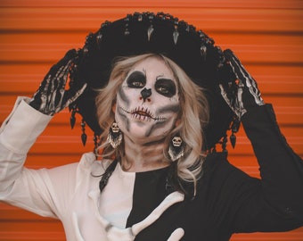 Wide Brim Fedora: Goth Witch Hat with Melting Candles & Beads